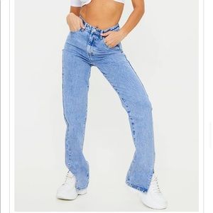 Bright Blue Split Hem Jeans